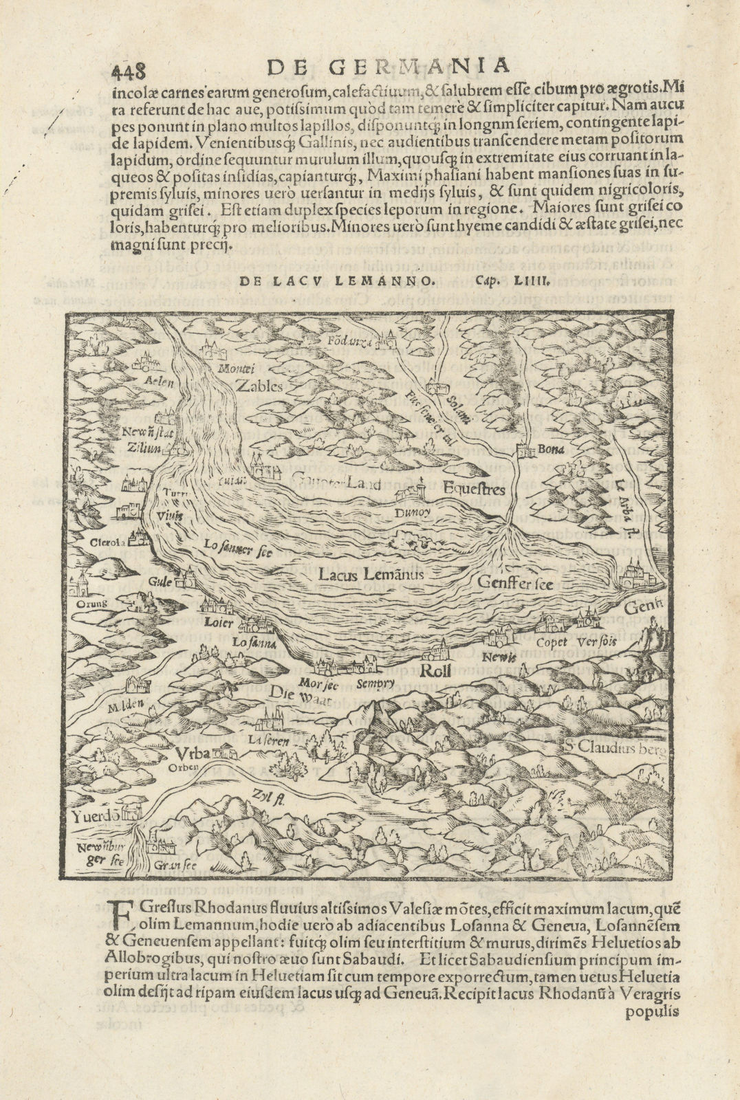 De Lacu Lemanno. Lake Leman / Geneva, Switzerland. Savoie Vaud. MÜNSTER 1572 map