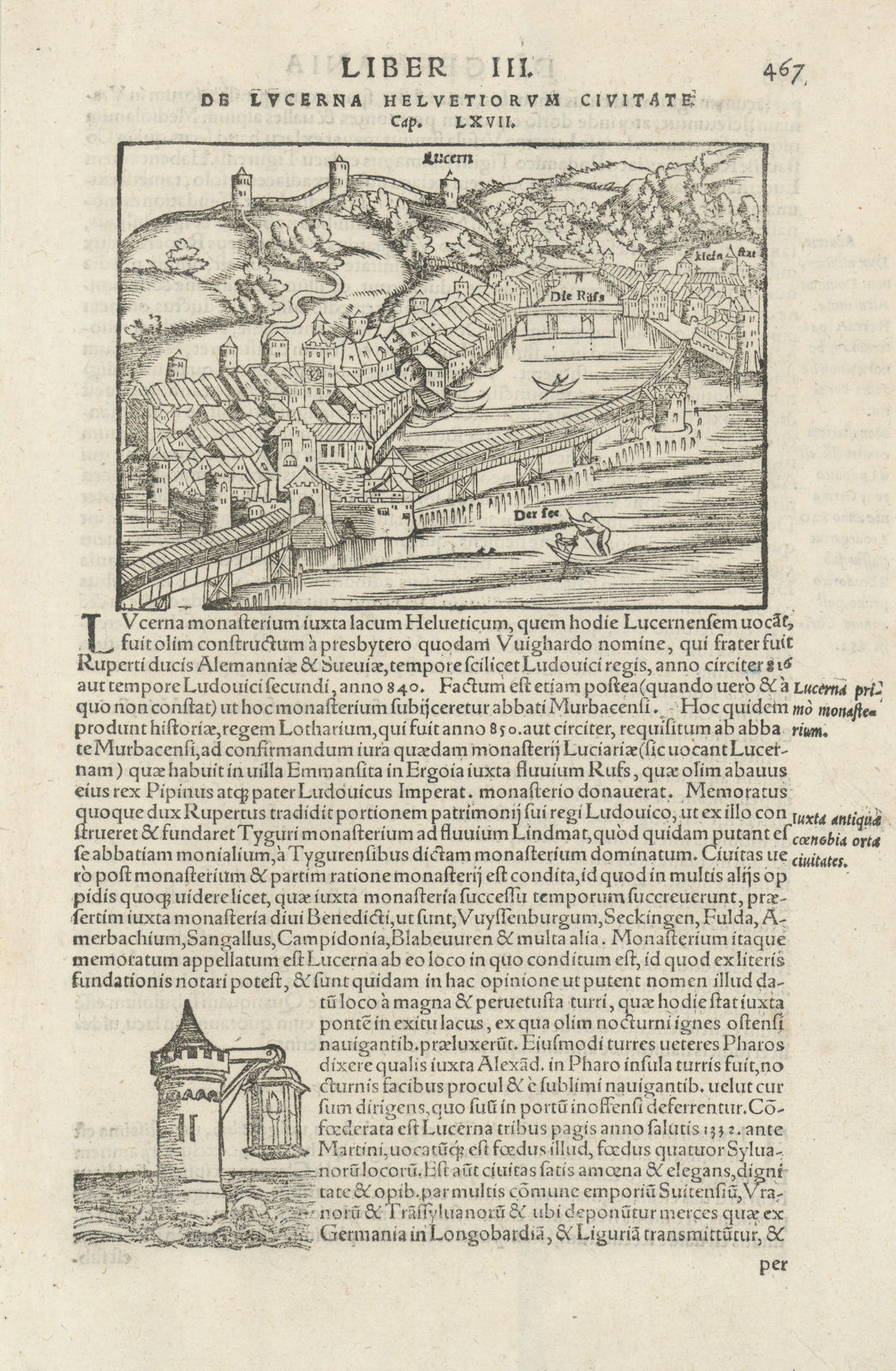 Associate Product Lucern / De Lucerna Helvetiorum Civitate. Lucerne, Switzerland. MÜNSTER 1572 map