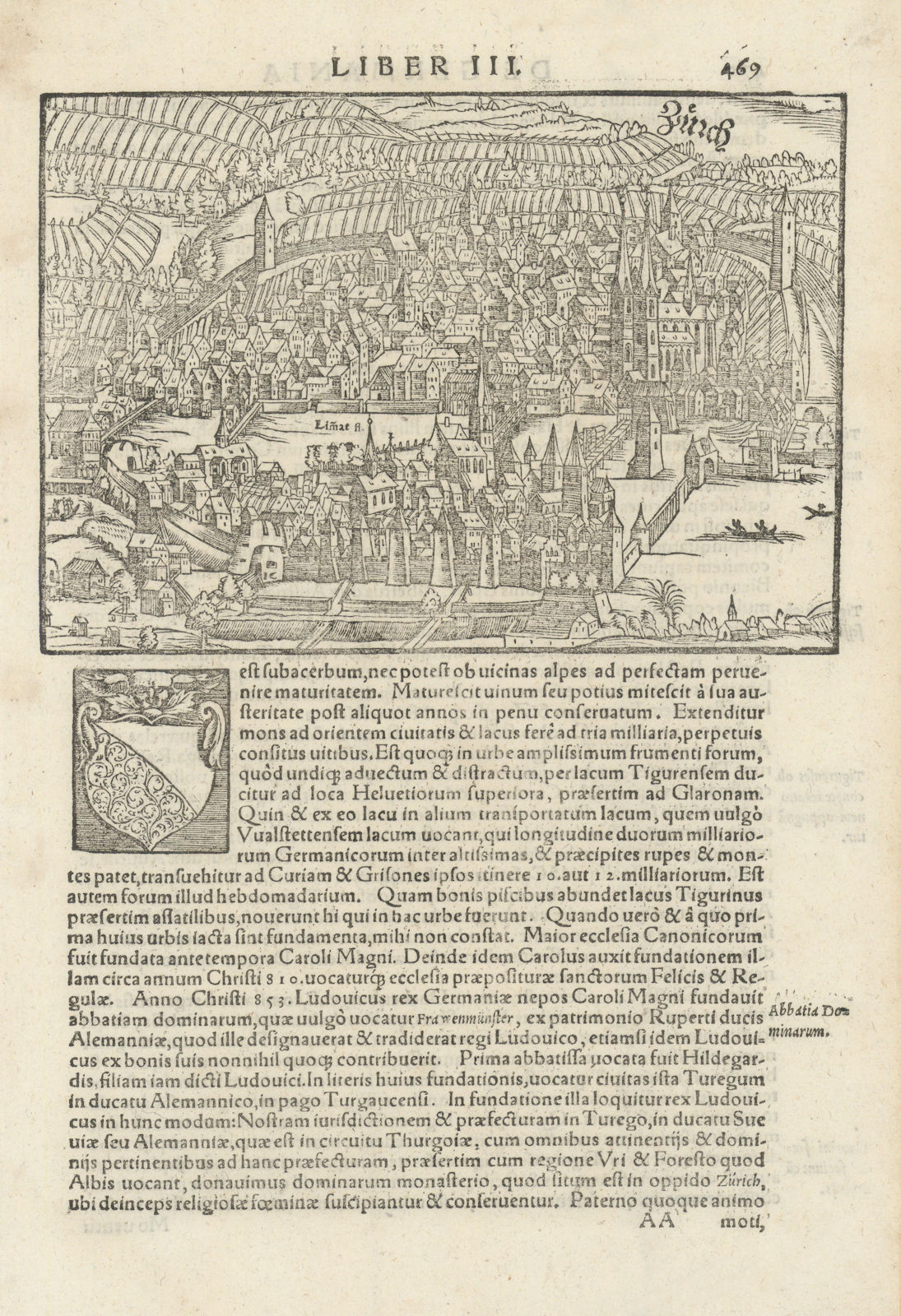 Associate Product Zür[i]ch. Bird's eye view of Zurich, Switzerland. SEBASTIAN MÜNSTER 1572 map