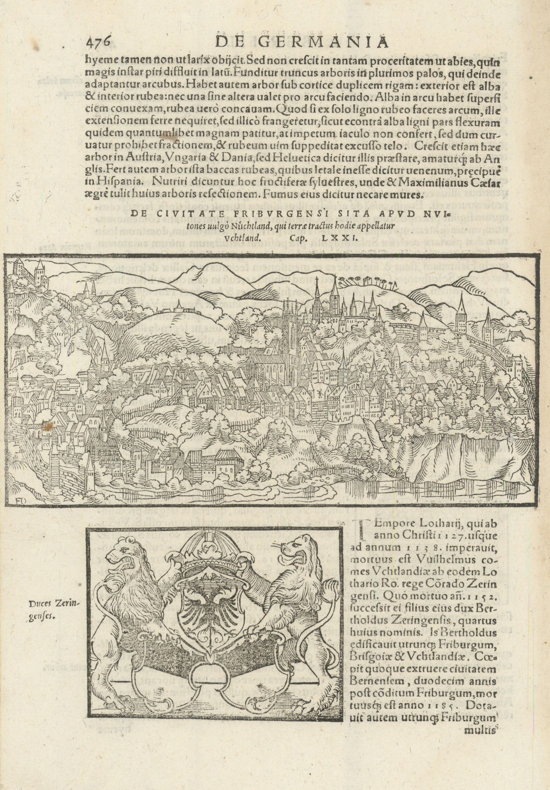 Civitate Friburgensi… Uchtland. The city of Fribourg, Switzerland. MÜNSTER 1572