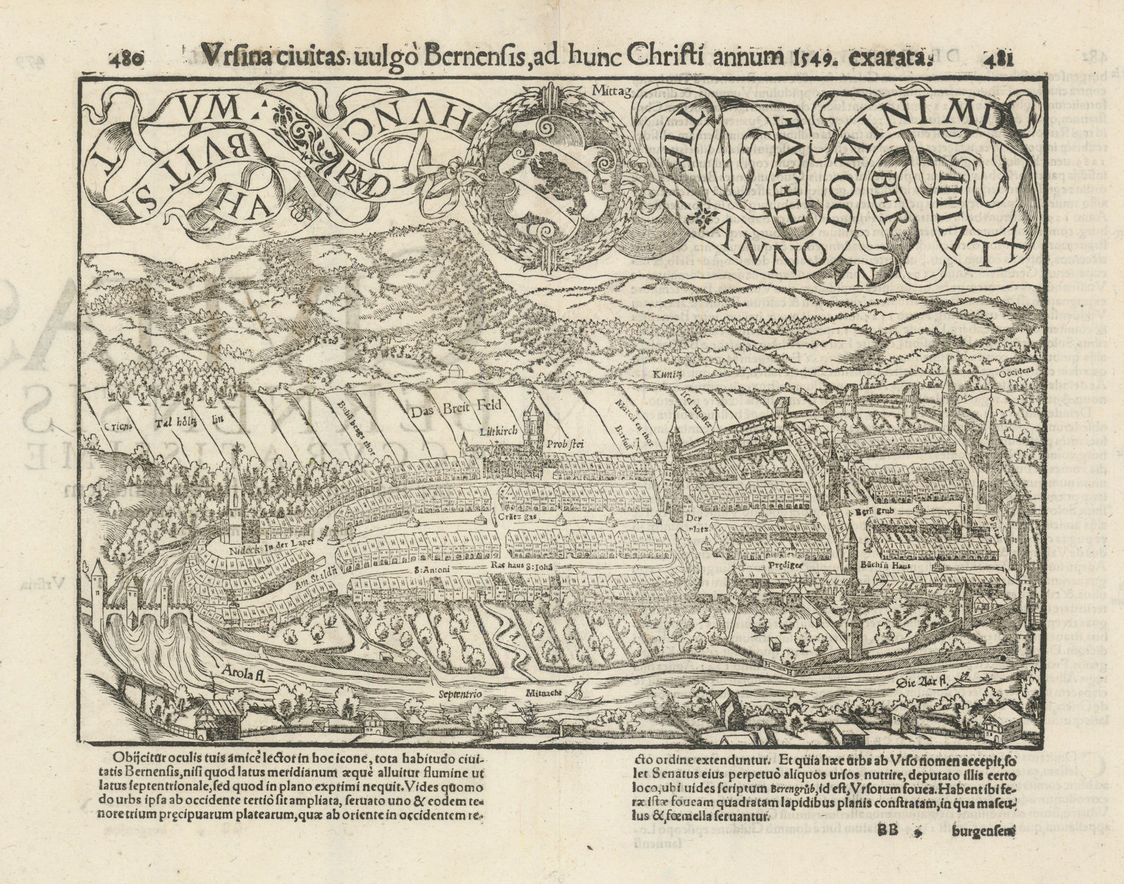 Associate Product Ursina civitas, vulgo Bernensis… The city of Berne, Switzerland MÜNSTER 1572 map