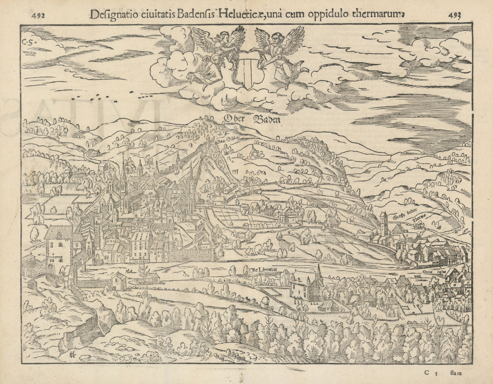 Associate Product Civitatis Badenisis Helveticae… Baden in Switzerland. SEBASTIAN MÜNSTER 1572 map