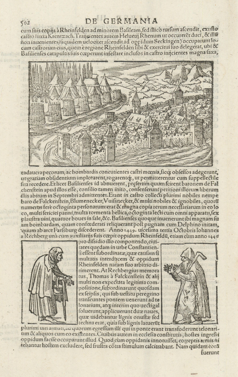 De Comitatu Rheinfeldensi. Siege of Rheinfelden 1449. Switzerland. MÜNSTER 1572