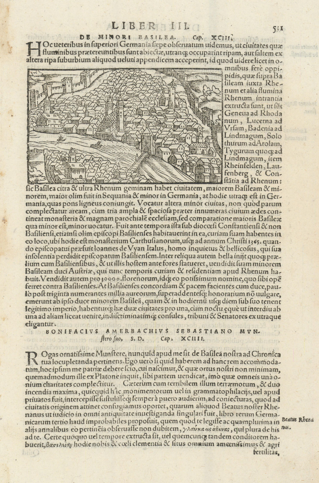 De Minori Basilea. Lesser Basel, Switzerland. Kleinbasel. SEBASTIAN MÜNSTER 1572