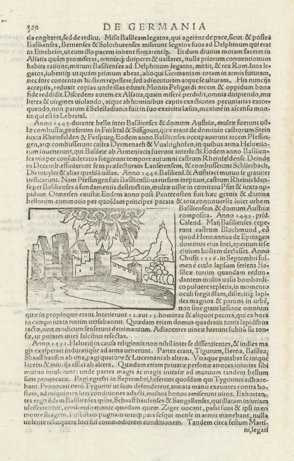 Associate Product Small view of the city walls of Basel, Switzerland. SEBASTIAN MÜNSTER 1572