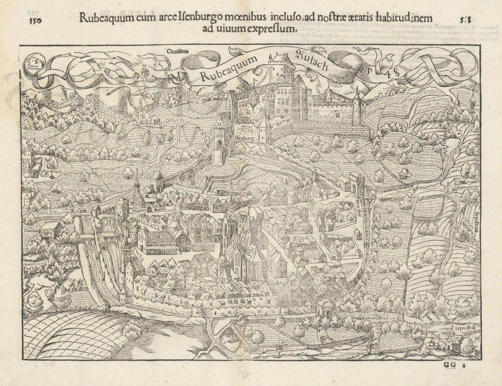 Associate Product Rubeaquum / Rufach. Rouffach & Isenbourg castle. Haut-Rhin. MÜNSTER 1572 map