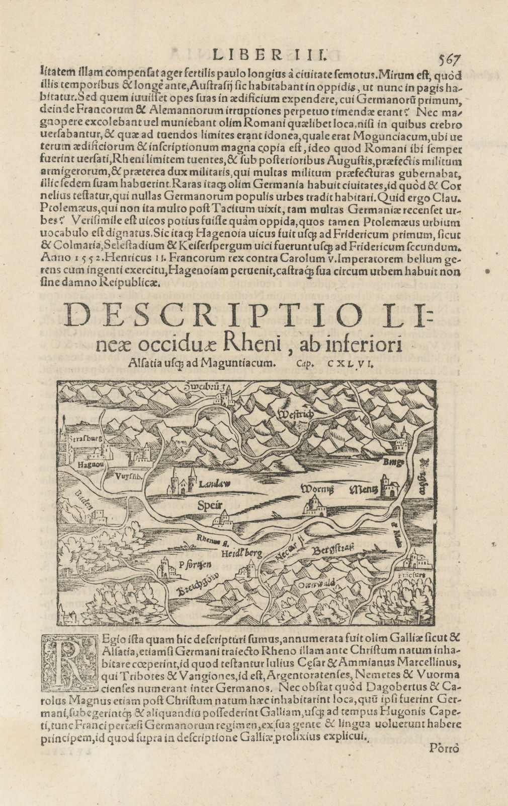 Descriptio Lineae occiduae Rheni… The Rhineland. Germany Alsace MÜNSTER 1572 map