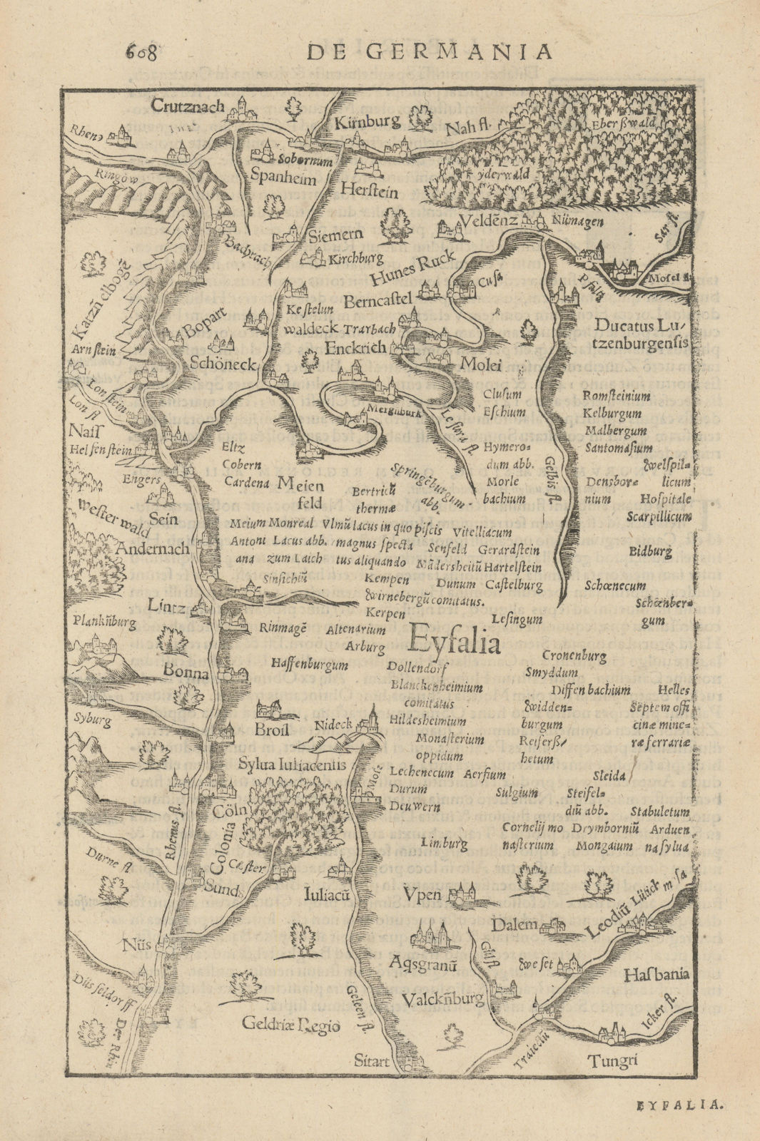 Eyfalia. Eifel. North Rhine-Westphalia Rhineland-Palatinate. MÜNSTER 1572 map