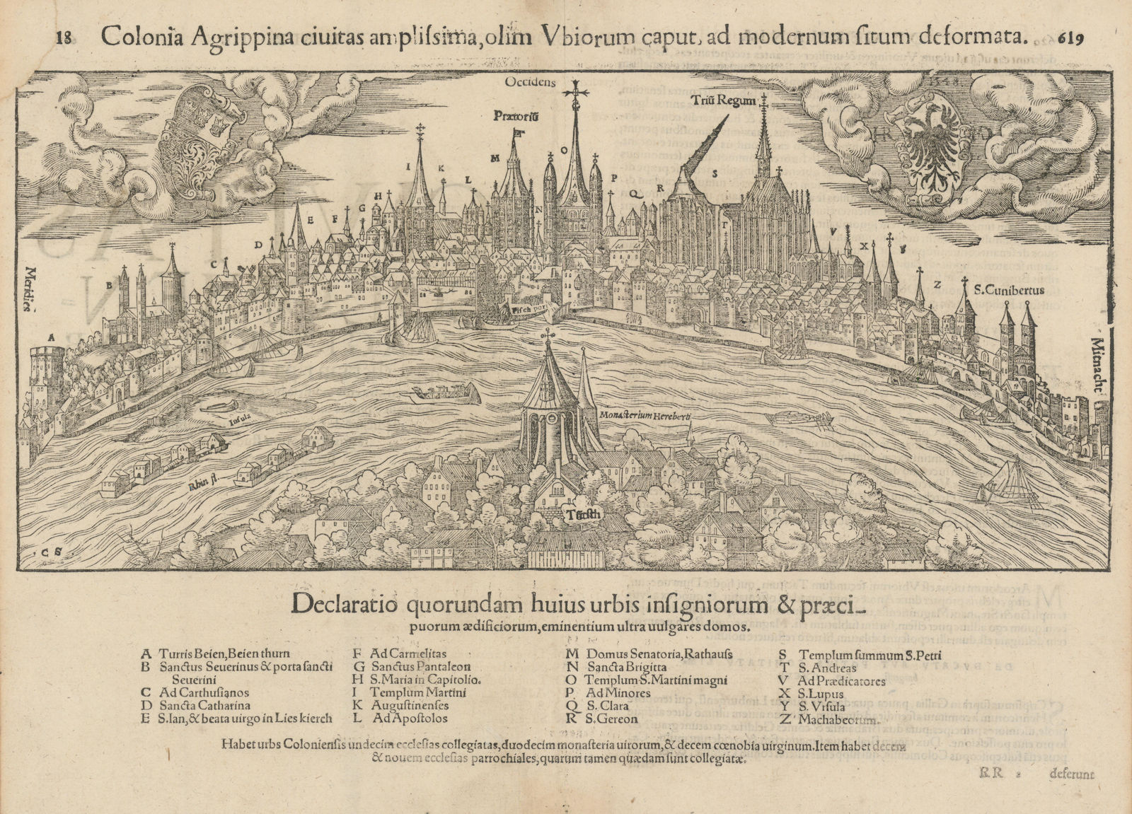 Colonia Agrippina civitas… The city of Cologne, Germany. MÜNSTER 1572 old map