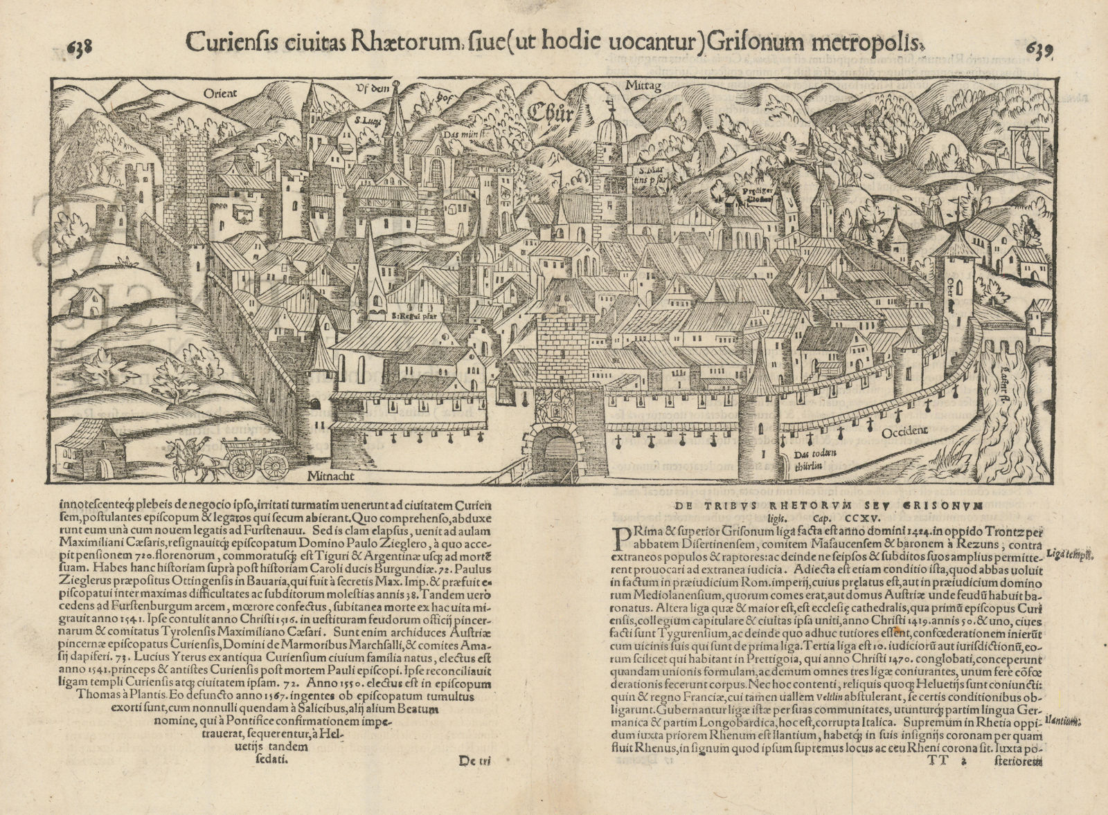 Associate Product Curiensis civitas Rhaetorum… The city of Chur, Switzerland. MÜNSTER 1572 map