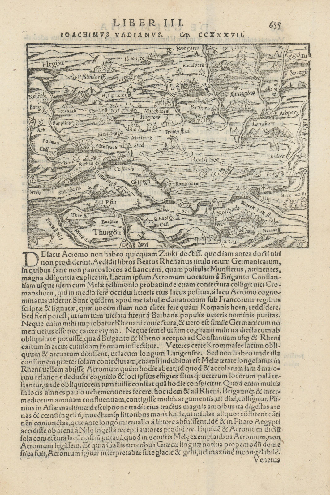 Boden See. Lake Constance or Bodensee. Germany & Switzerland. MÜNSTER 1572 map