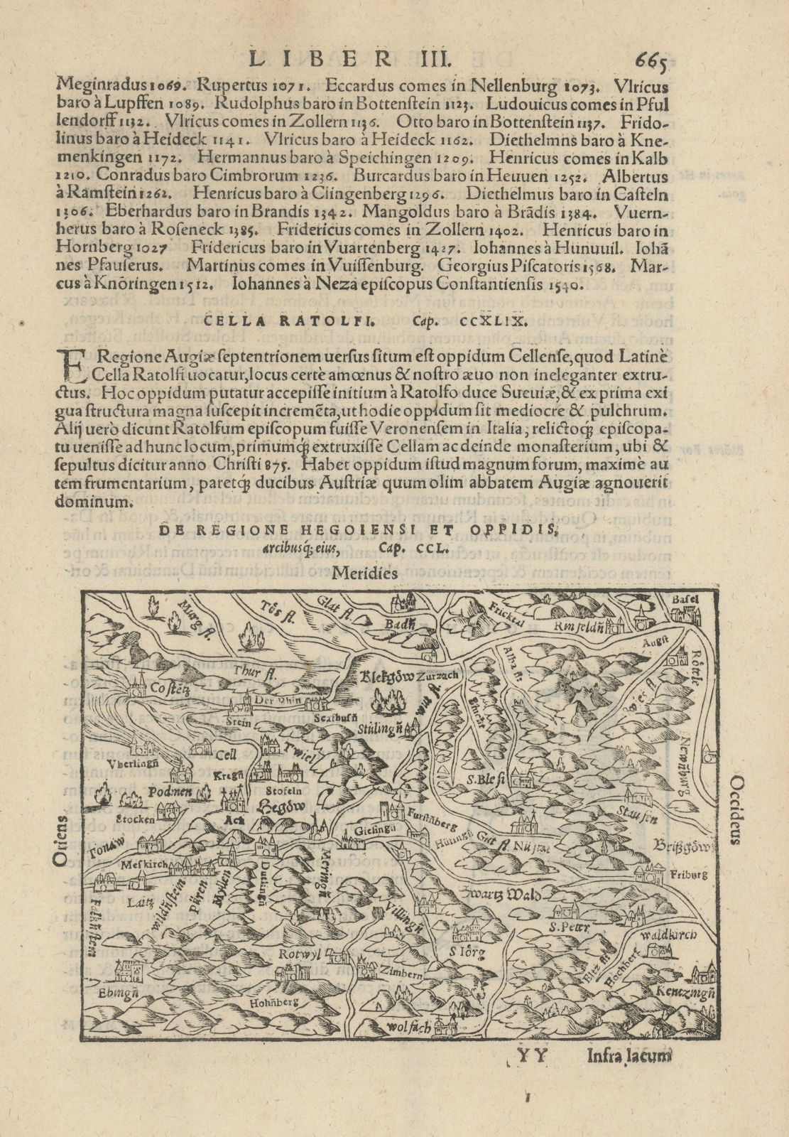 De regione Hegoiensi & Oppidis. Hegau region, Baden-Württemberg MÜNSTER 1572 map