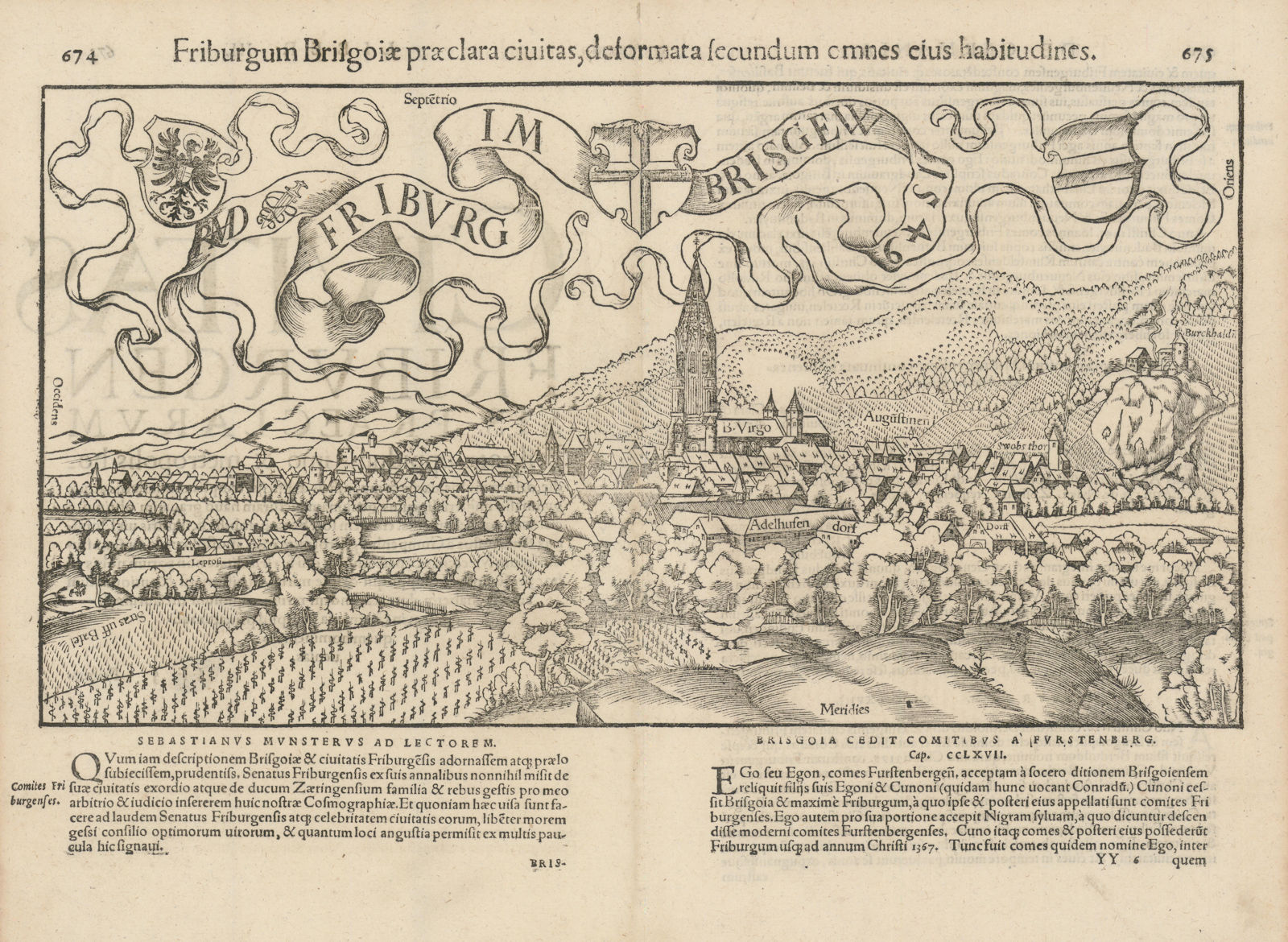 Friburgum Brisgoiae praeclara civitas… Freiburg im Breisgau. MÜNSTER 1572 map