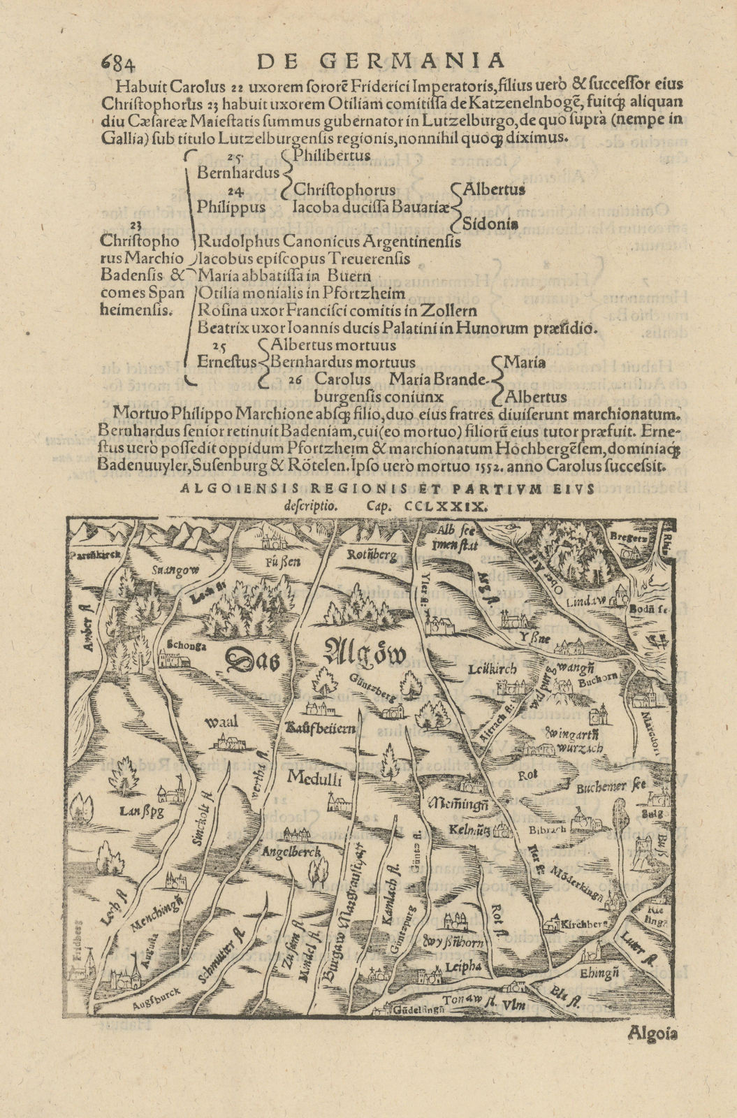 Associate Product Das Algow - Algoiensis Regionis… The Allgäu region. Bavaria. MÜNSTER 1572 map