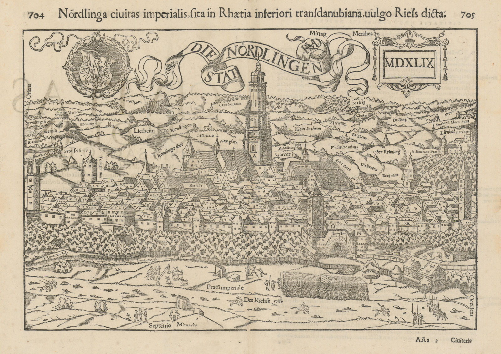 Associate Product Die State Nordlingen. Nördlinga civitas… Nördlingen, Bavaria. MÜNSTER 1572 map