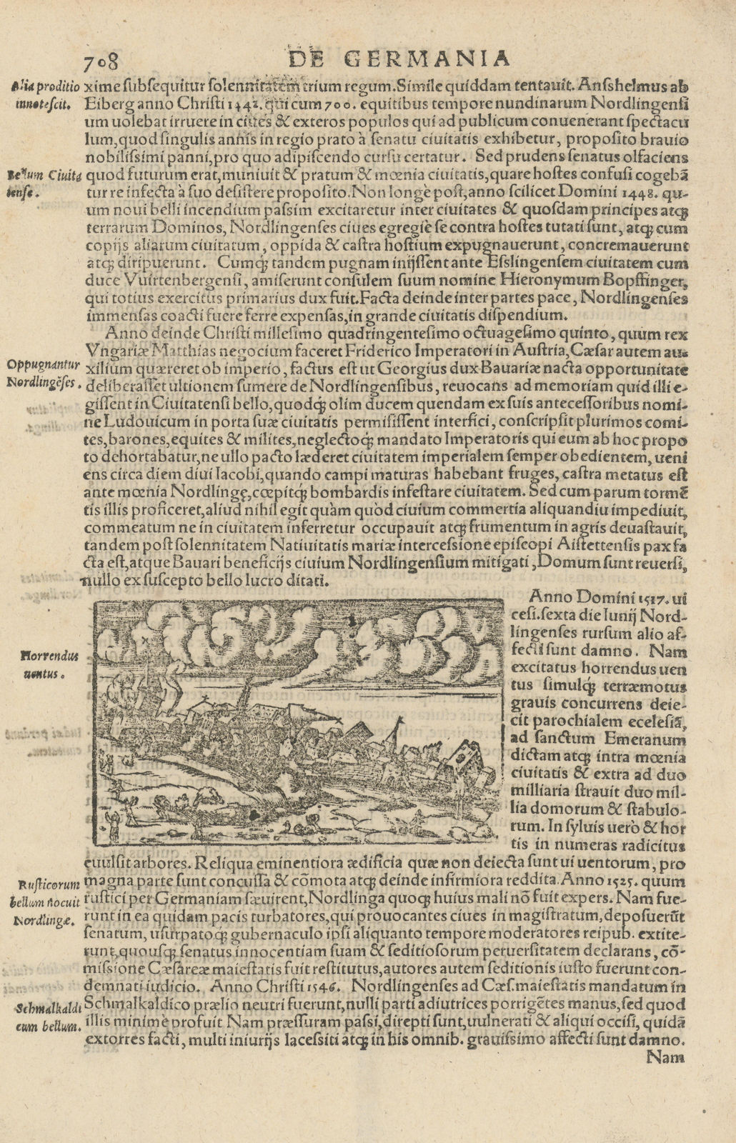 Associate Product Civitas Nordlingensis Descriptio. Nördlingen storm 1517. SEBASTIAN MÜNSTER 1572