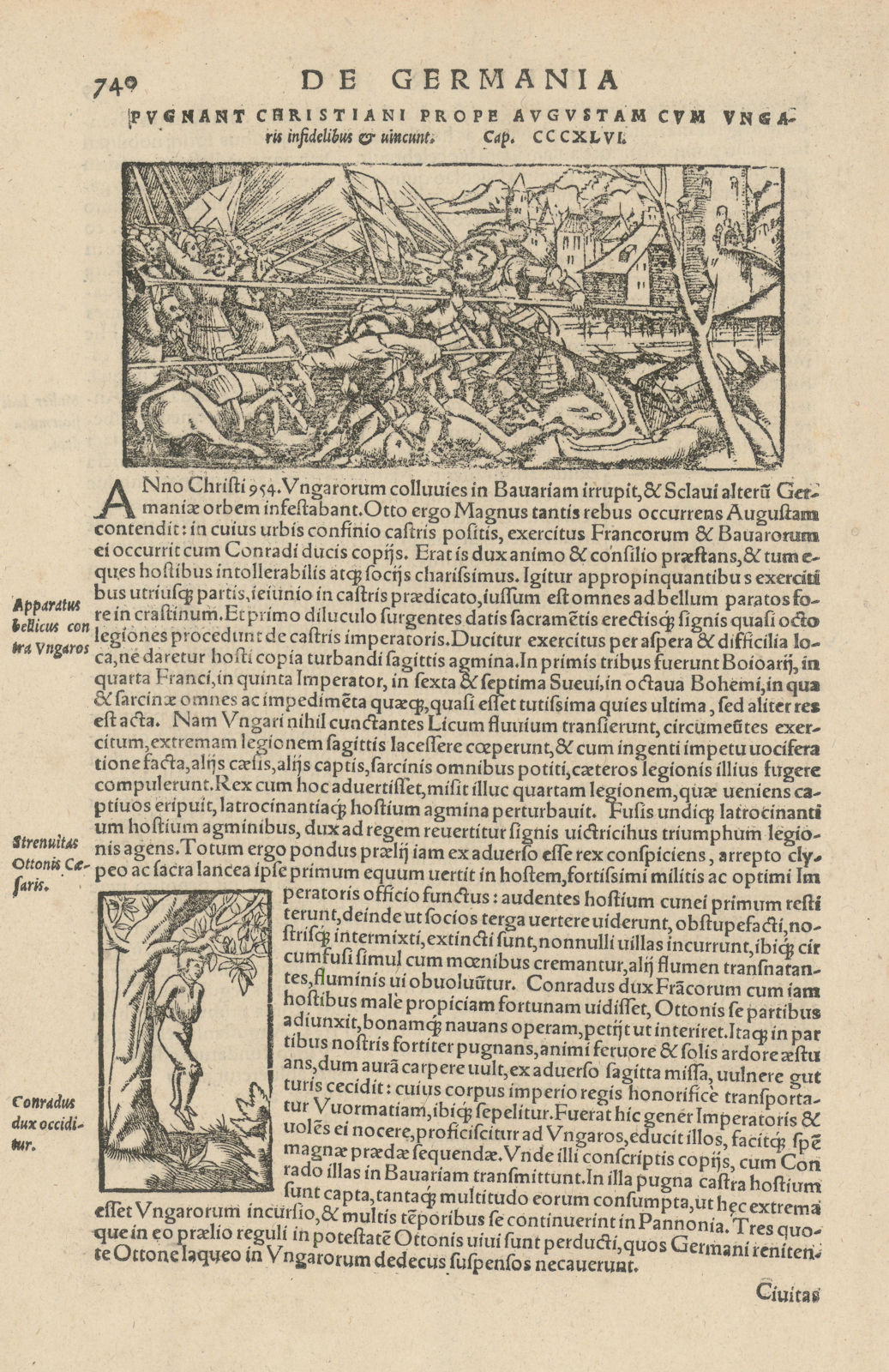 Battle of Lechfeld 955 Augsburg. King Otto I defeats Hungarian army MÜNSTER 1572