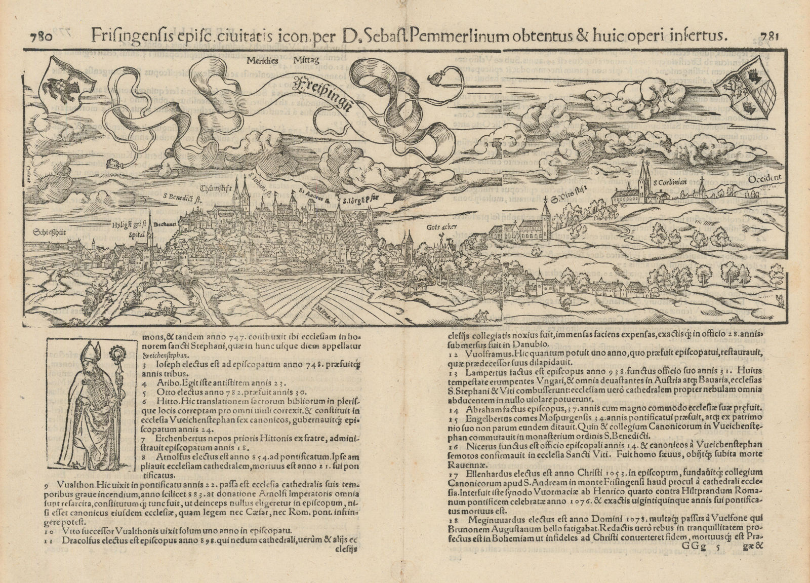 Associate Product Frisingensis episc. civitatis... The town of Friesing, Bavaria. MÜNSTER 1572 map