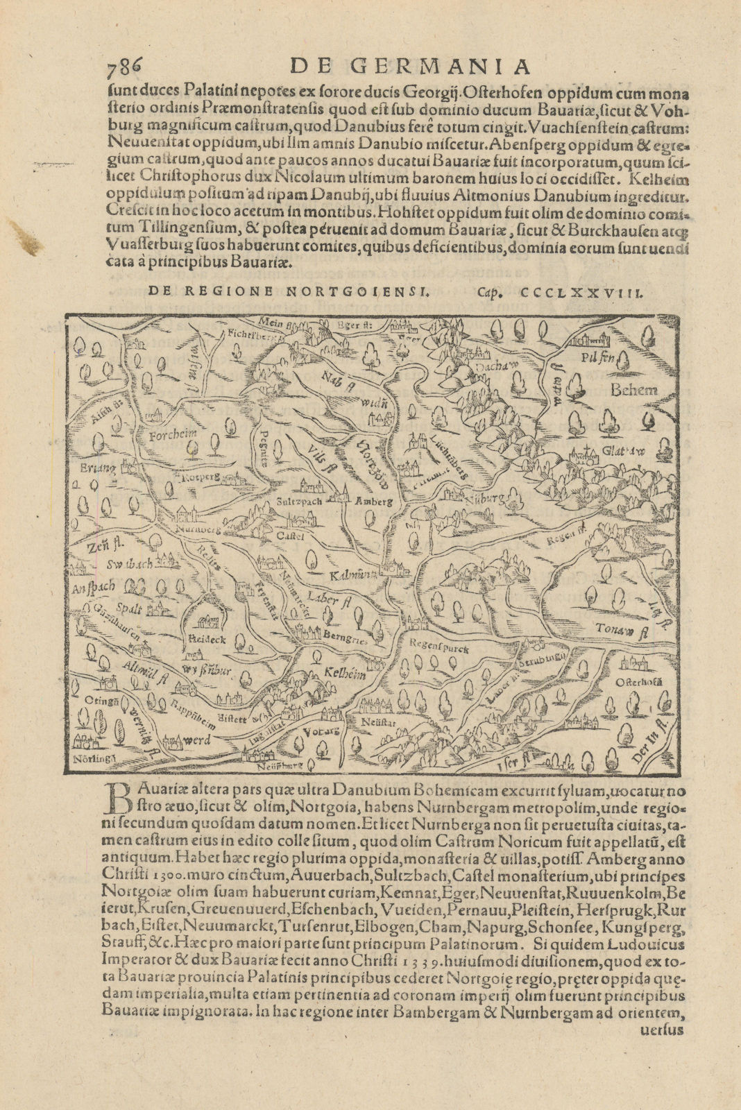 De Regione Nortgoiensi. Map of the Bavarian Nordgau. SEBASTIAN MÜNSTER 1572