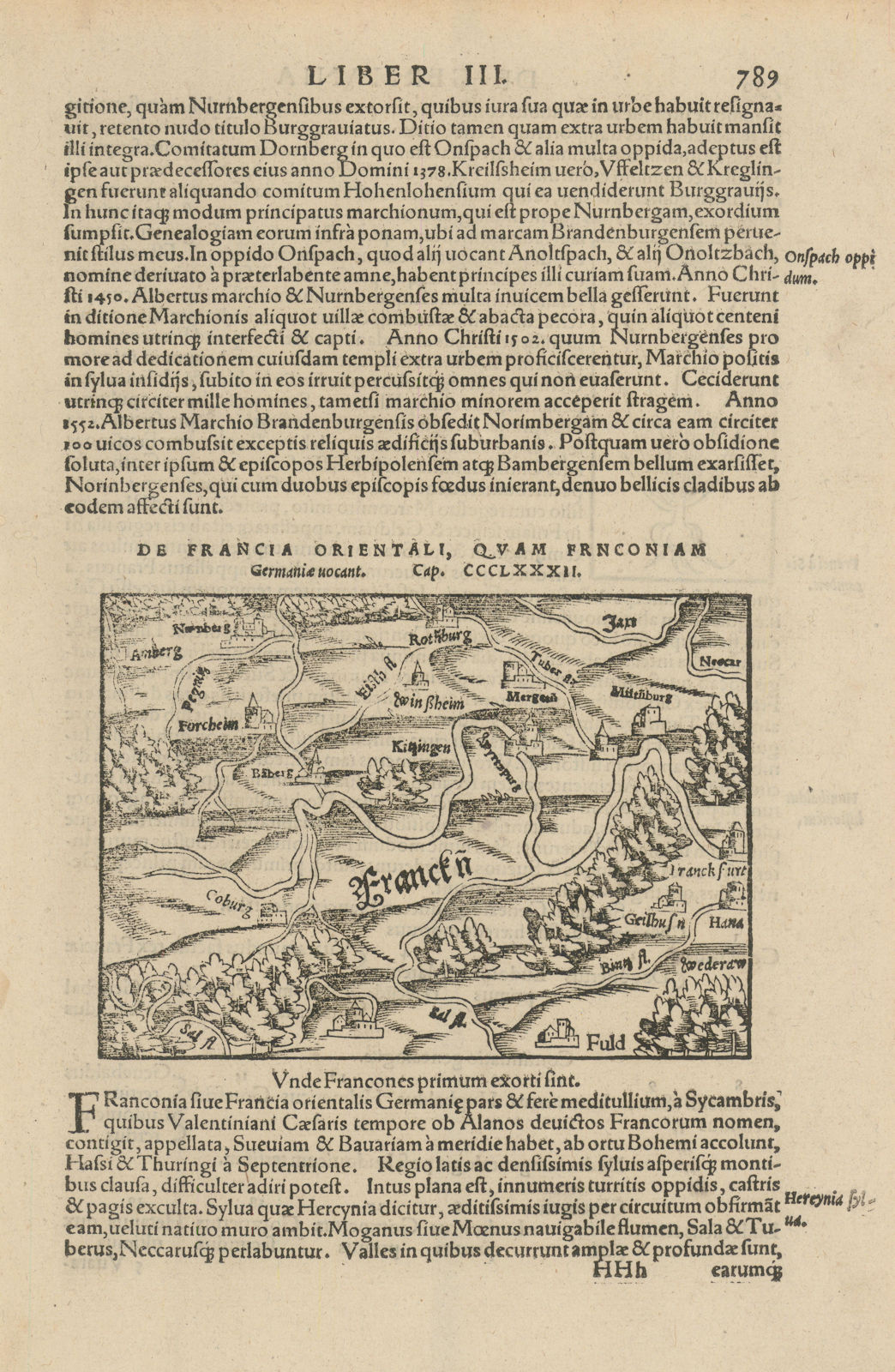 De Francia Orientali, quam franconiam… Franconia, Bavaria. MÜNSTER 1572 map