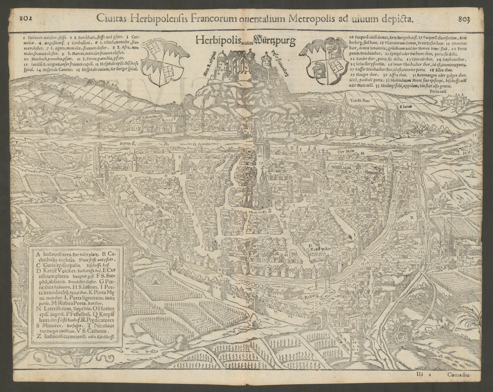 Associate Product Civitas Herbipolensis… Herbipolis Würtzpurg. Würzburg, Bavaria. MÜNSTER 1572 map