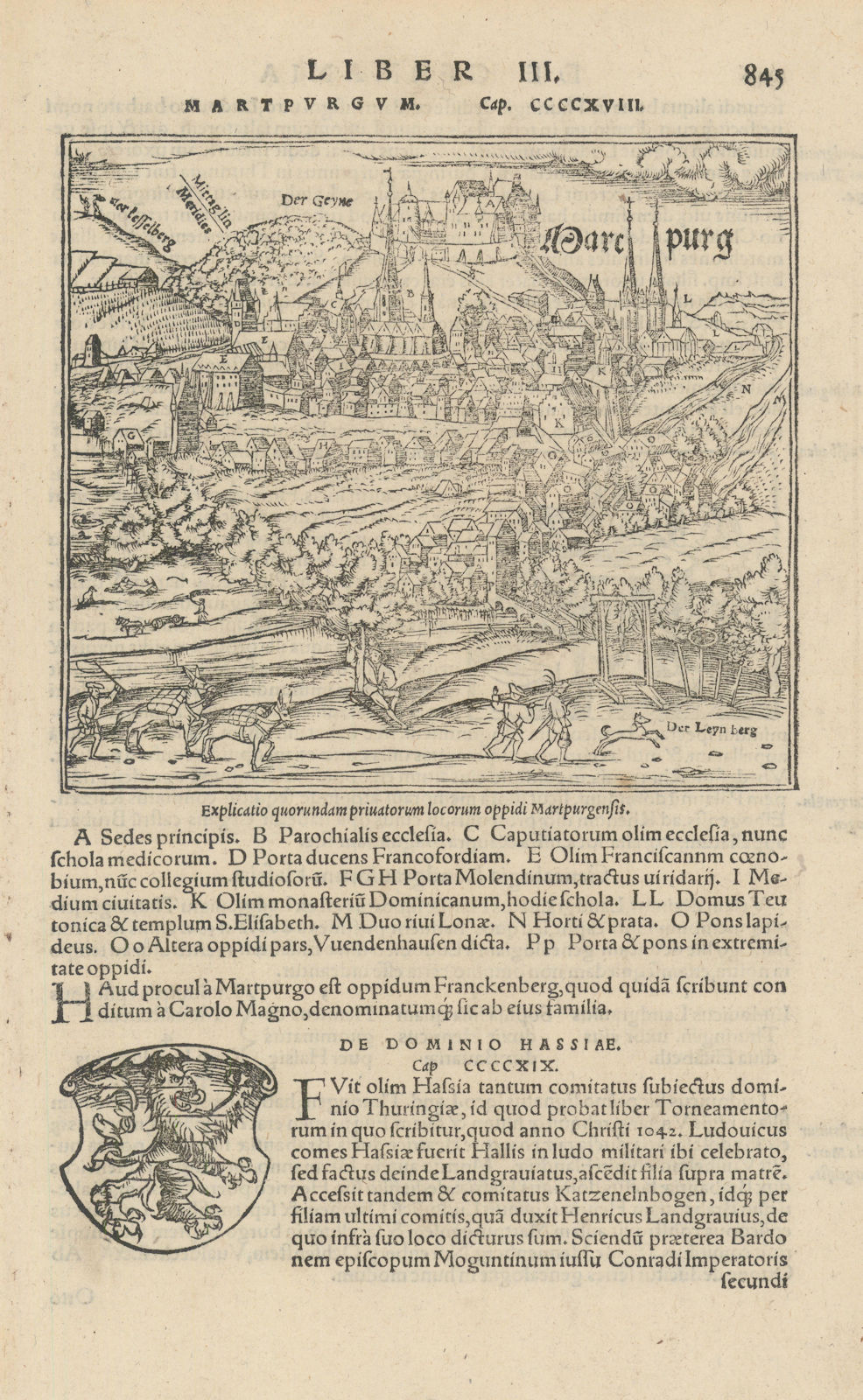 Associate Product Martpurgum / Marcpurg. Bird's eye view of Marburg, Hesse. MÜNSTER 1572 old map