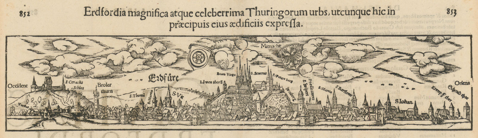 Erdfordia… Thuringorum urbs. The city of Erfurt, Thuringia. MÜNSTER 1572 map