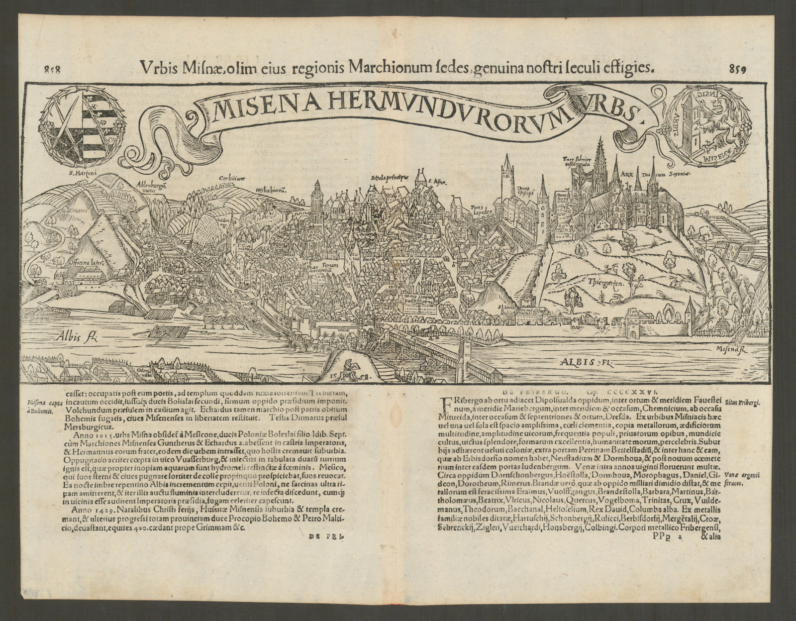 Misena Hermundurorum Urbs. Urbis Misnae… Meissen, Saxony. MÜNSTER 1572 old map