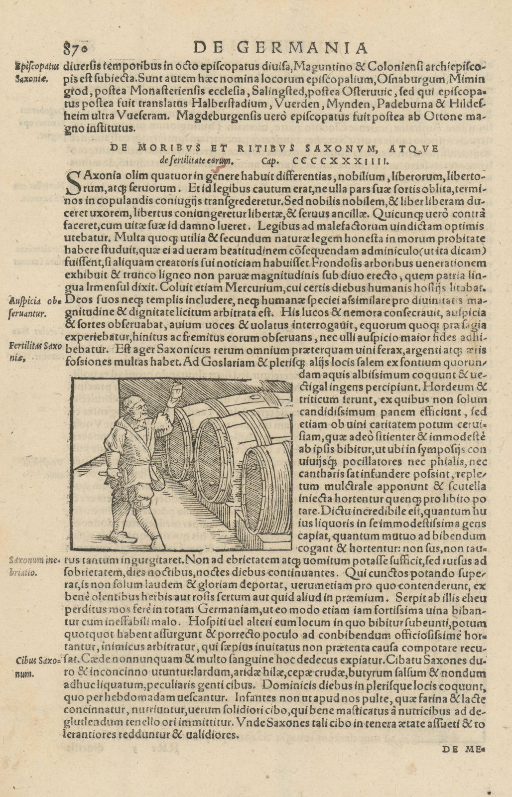 Saxonum inebriato. Saxon drunkenness. Drinking Beer. Saxony. MÜNSTER 1572