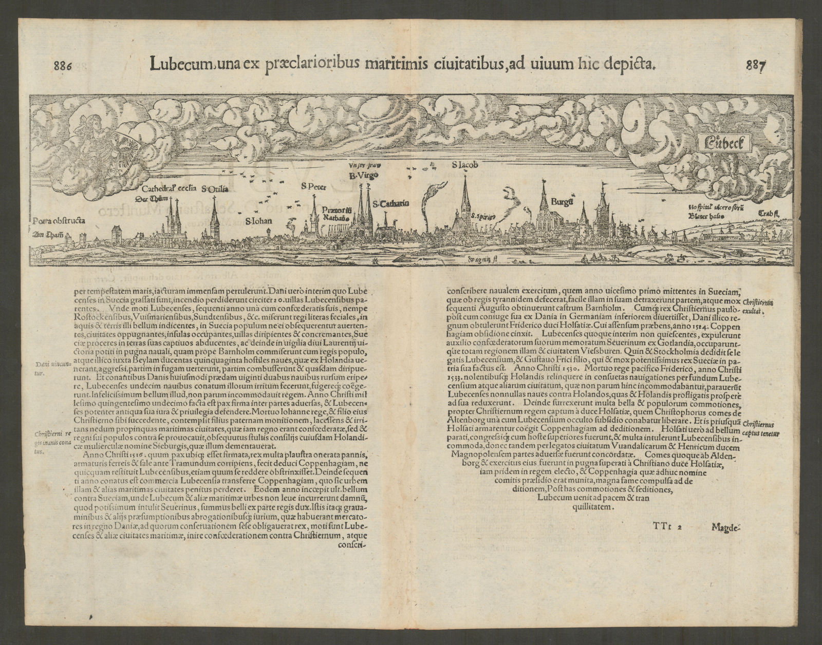 Lubecum una ex… The city of Lübeck. Schleswig-Holstein. MÜNSTER 1572 old map