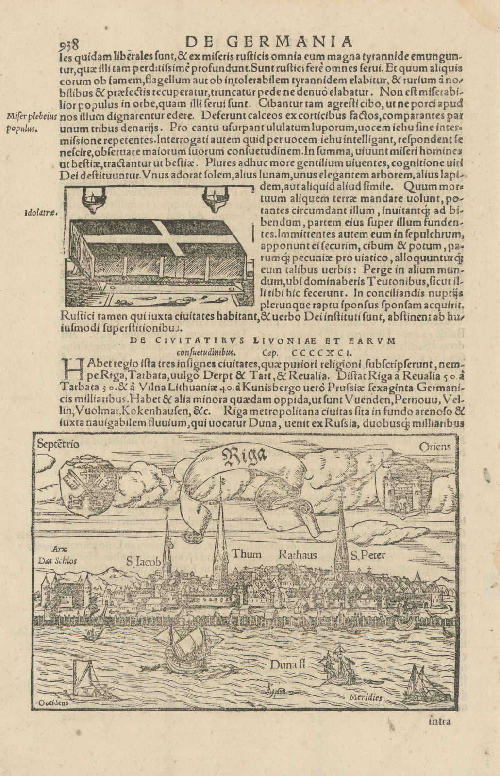 View of Riga, Latvia. SEBASTIAN MÜNSTER 1572 old antique map plan chart