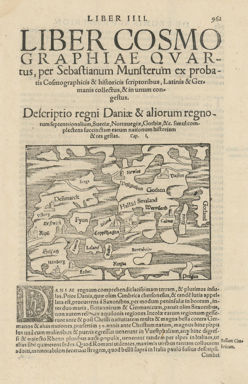 Associate Product Descriptio regni Daniae &… Suecae, Gothiae. Denmark & Sweden. MÜNSTER 1572 map