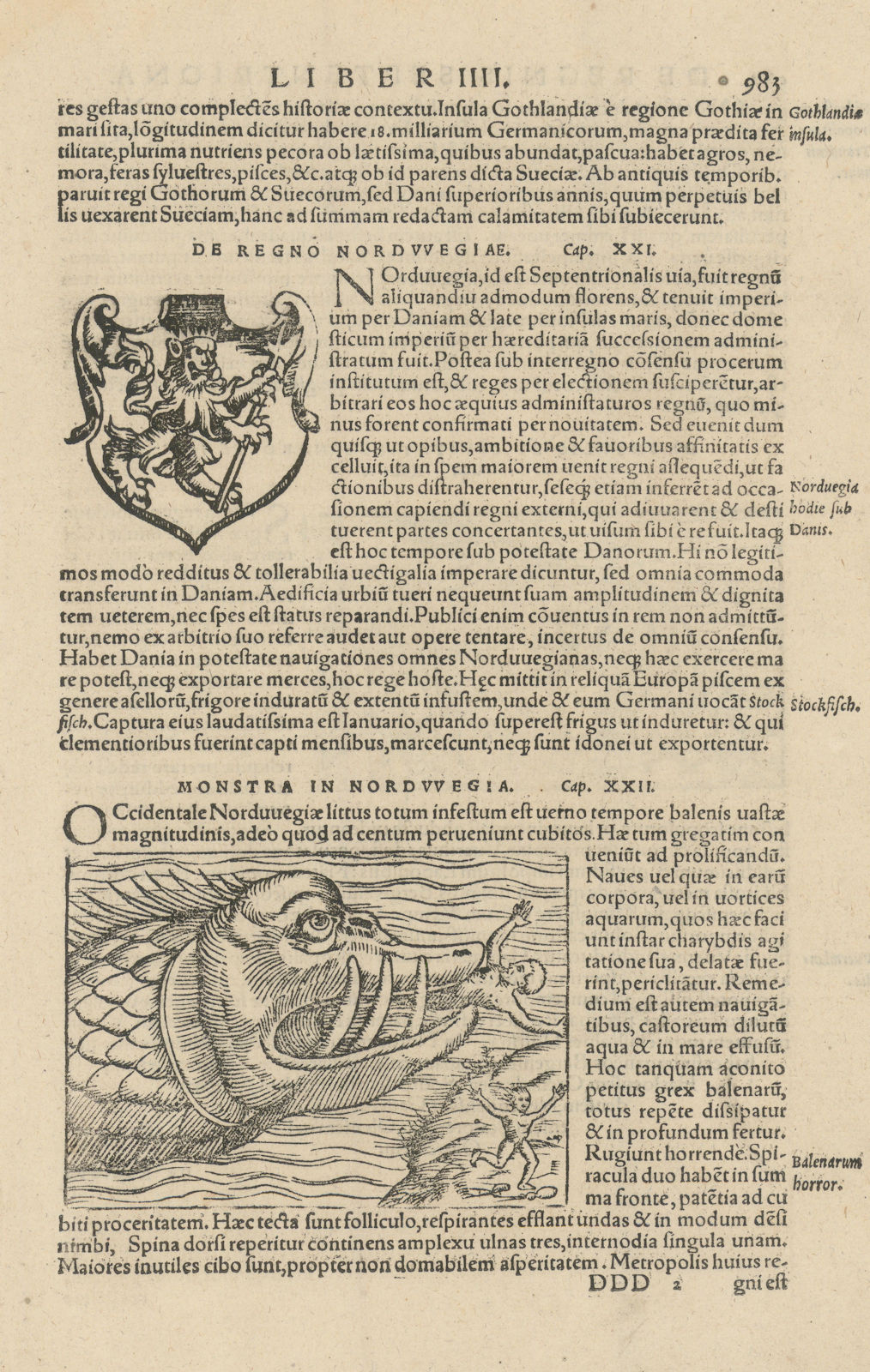 Monstra in Nordwegia. Norway monster. Whale eating a person. MÜNSTER 1572