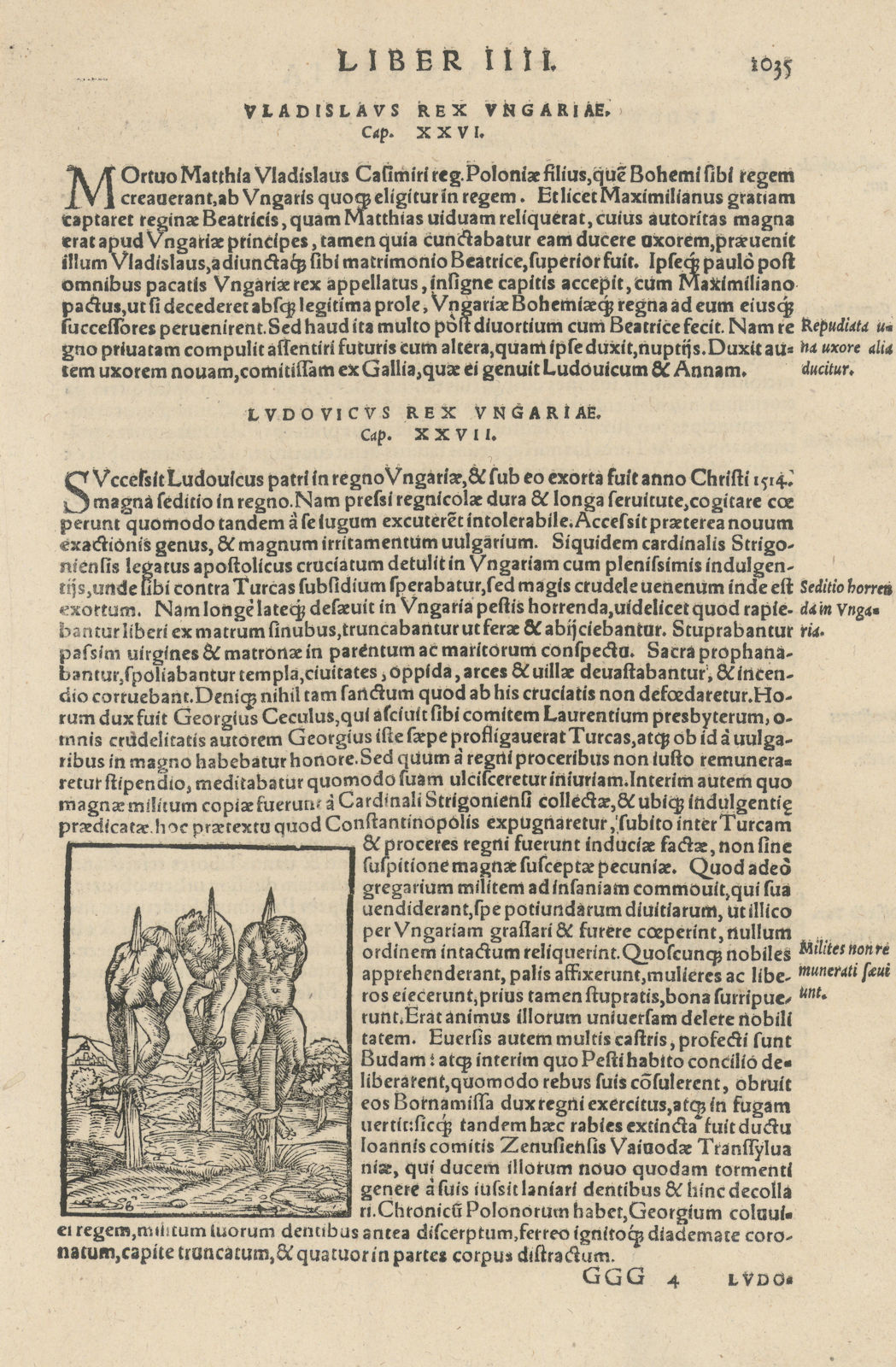 Three bodies impaled on stakes. King Louis II of Hungary. Lajos. MÜNSTER 1572