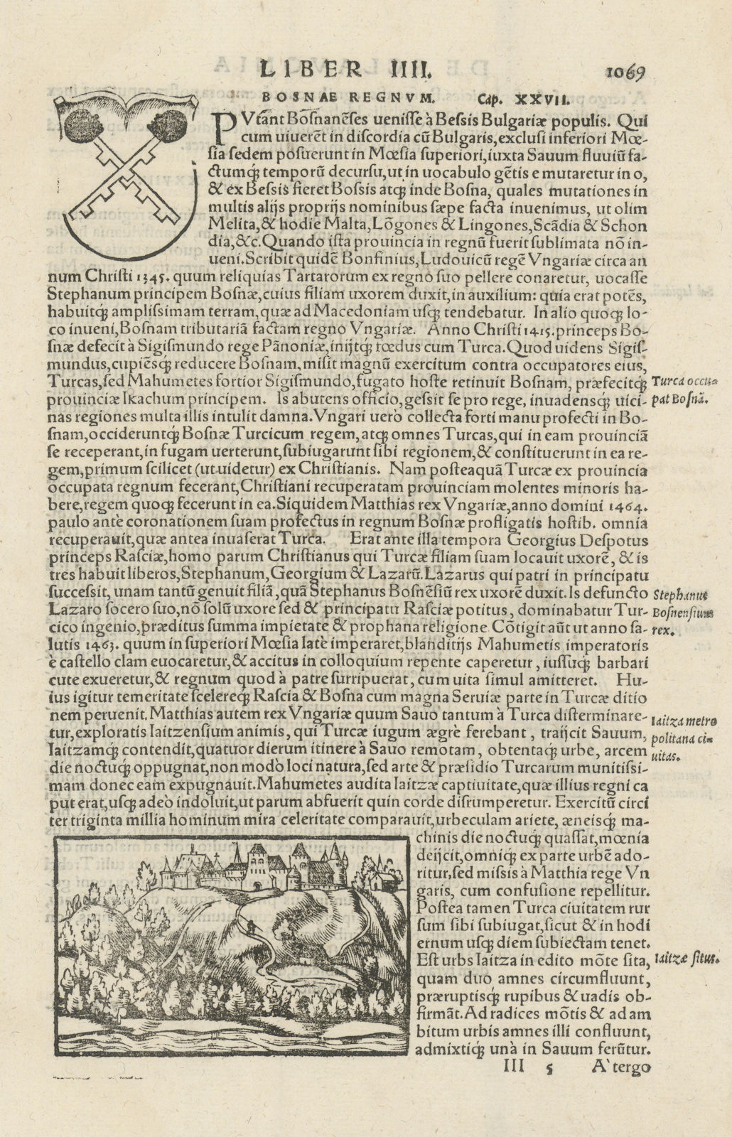 Laitzae situs. Small view of Sarajevo, Bosnia Herzegovina. MÜNSTER 1572 print