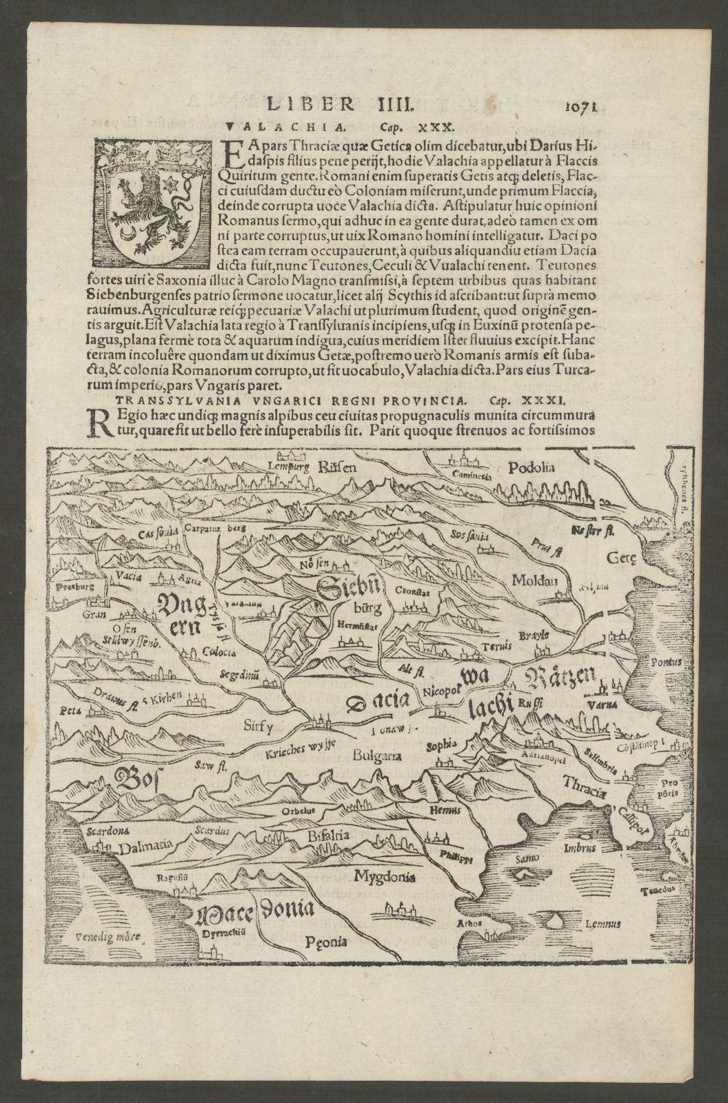 Transylvania Ungarici Regni Provincia Balkans Hungary Wallachia MÜNSTER 1572 map