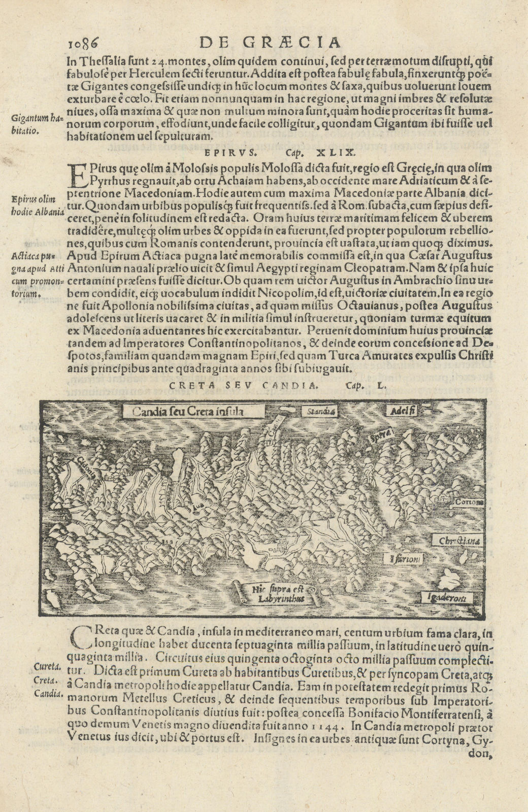 Candia seu Creta insula. The island of Crete or Candia, Greece. MÜNSTER 1572 map