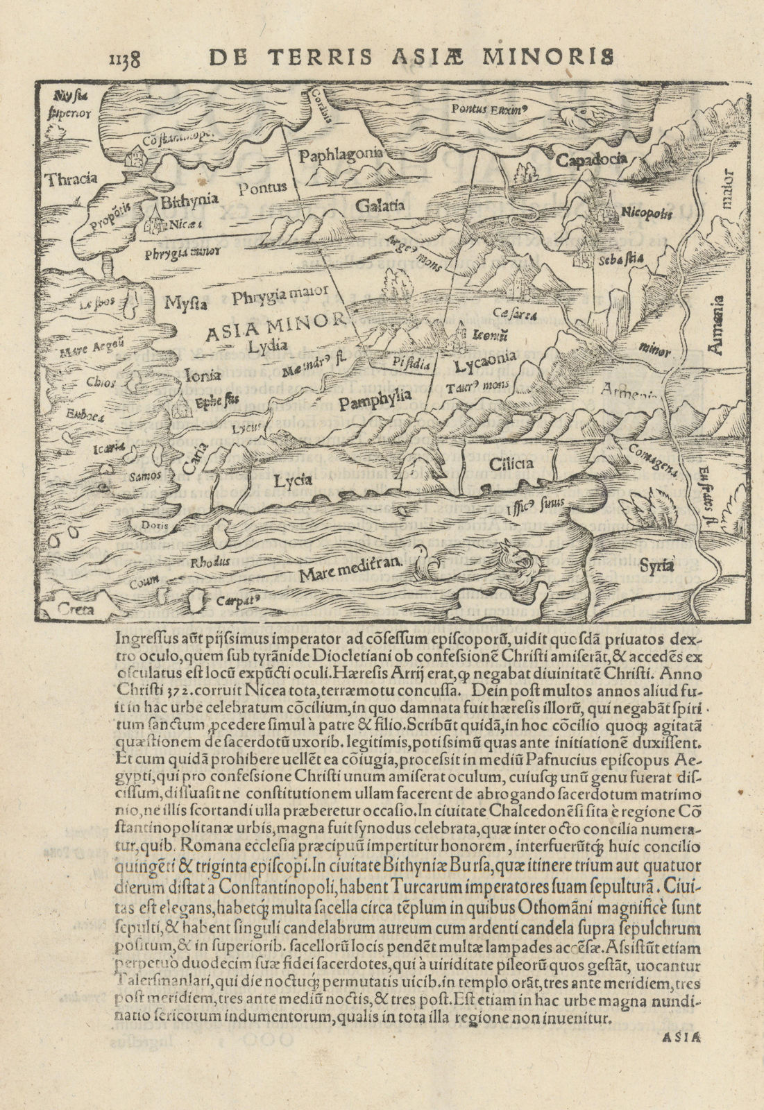 De Terris Asiae Minoris. Asia Minor or Anatolia. Turkey. MÜNSTER 1572 old map