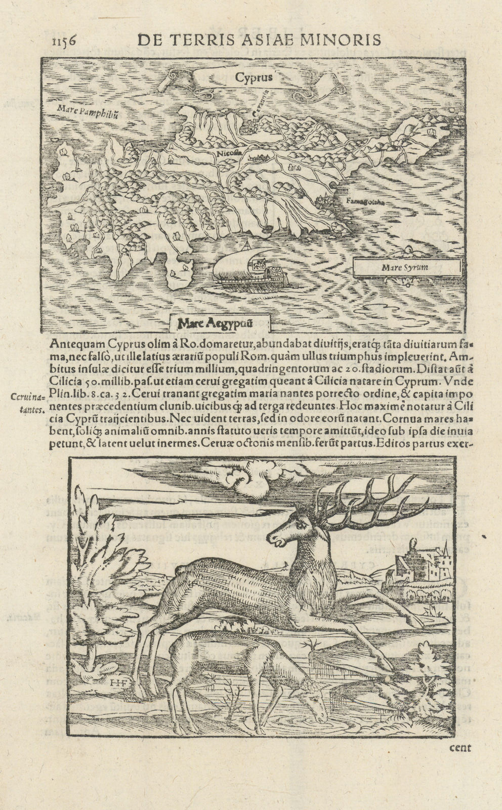 Map of Cyprus by Sebastian Munster 1572 old antique vintage plan chart