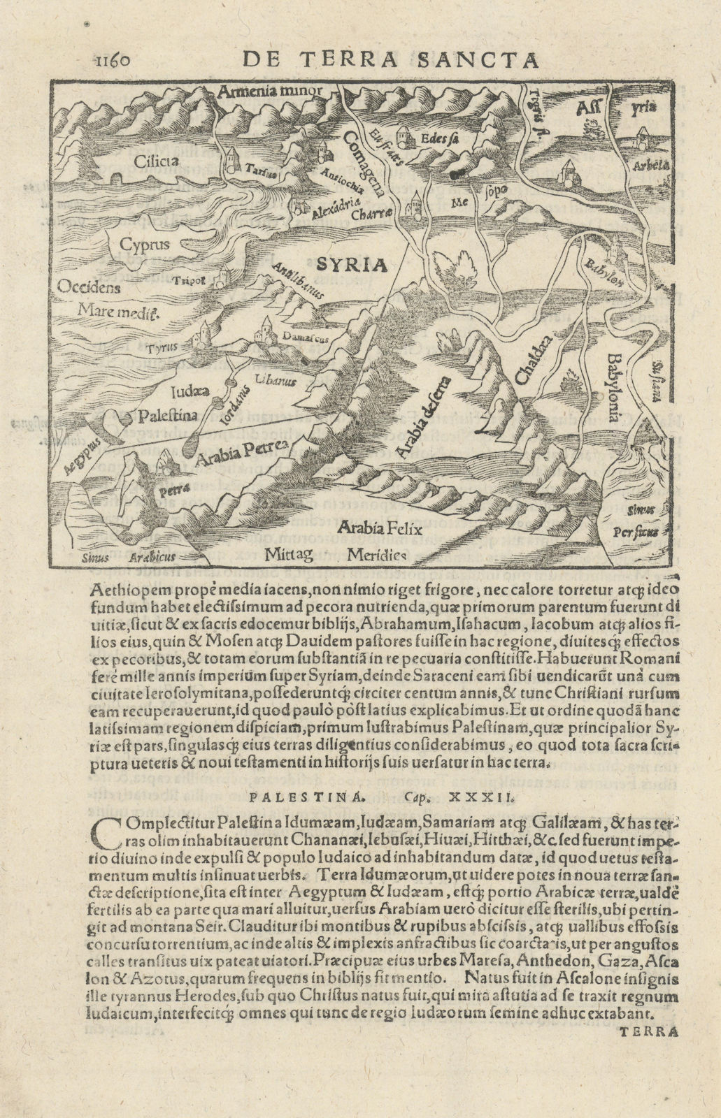 De Terra Sancta. Syria, Palestine, the Levant, Cyprus & Iraq. MÜNSTER 1572 map