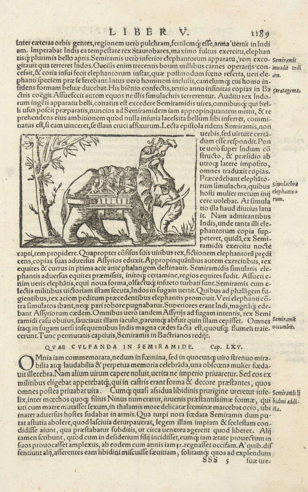 Simulachra Elephantorum. An Elephant in Assyria. Iraq. SEBASTIAN MÜNSTER 1572