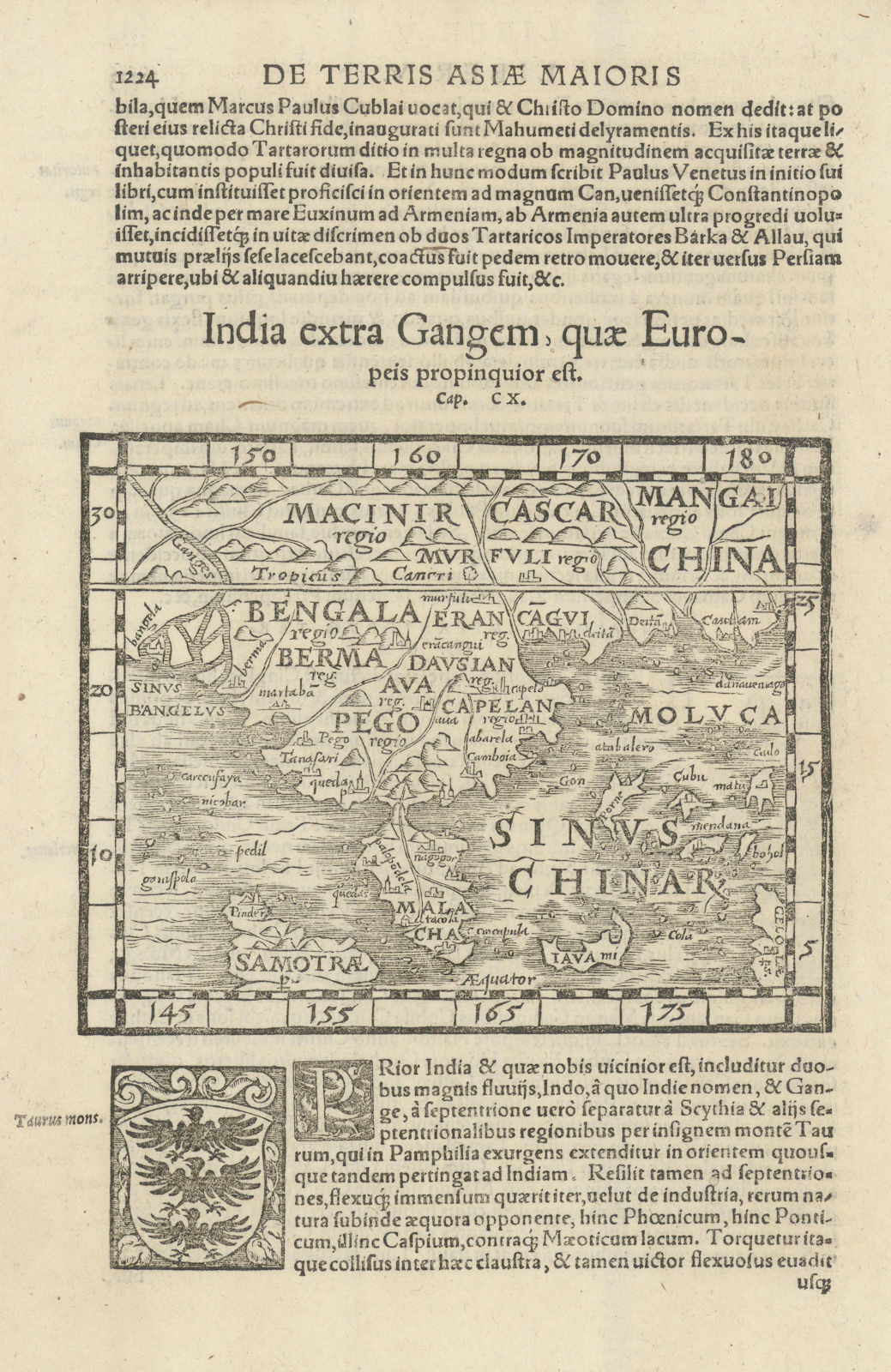 Associate Product lndia extra Gangem… India beyond the Ganges. Indochina. MÜNSTER 1572 old map