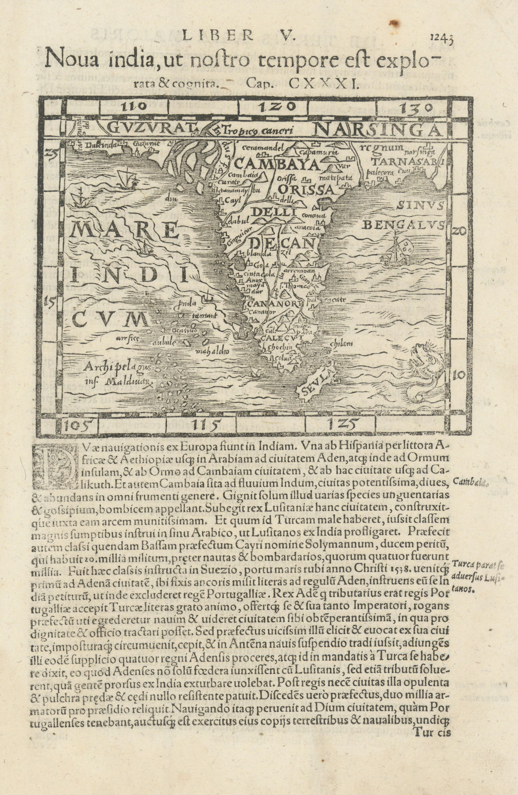 Nova India, ut nostro tempore est… Indian subcontinent. MÜNSTER 1572 old map