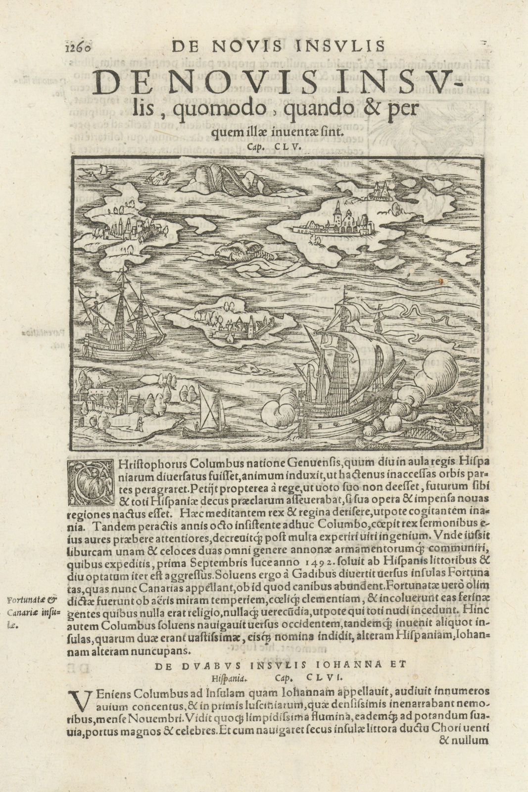 De Novis lnsulis... Columbus amid the New (Caribbean) Islands. MÜNSTER 1572 map