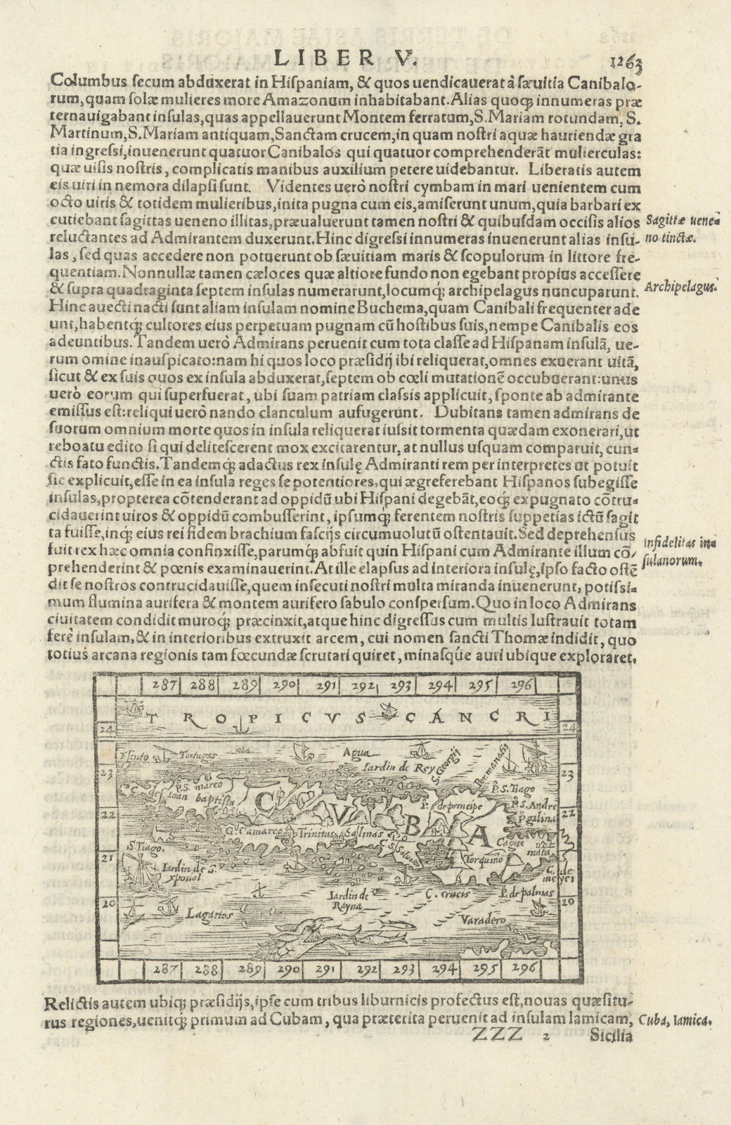 Map of Cuba with Sea monster by Sebastian Munster 1572 old antique chart