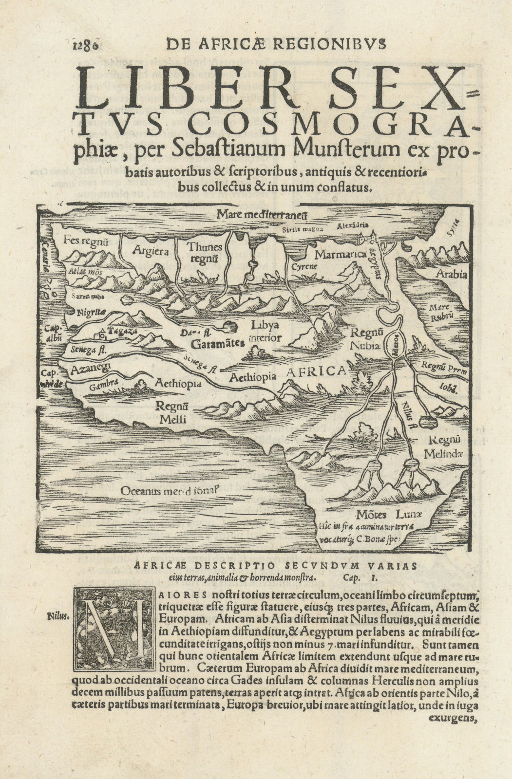 Africa Descriptio Secundum Varias eius terras… MÜNSTER 1572 old antique map