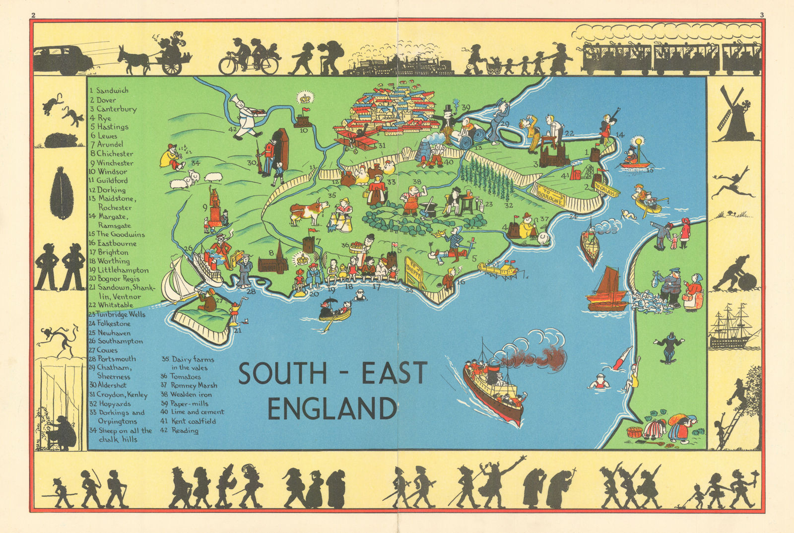 South-East England pictorial map. ALNWICK 1937 old vintage plan chart