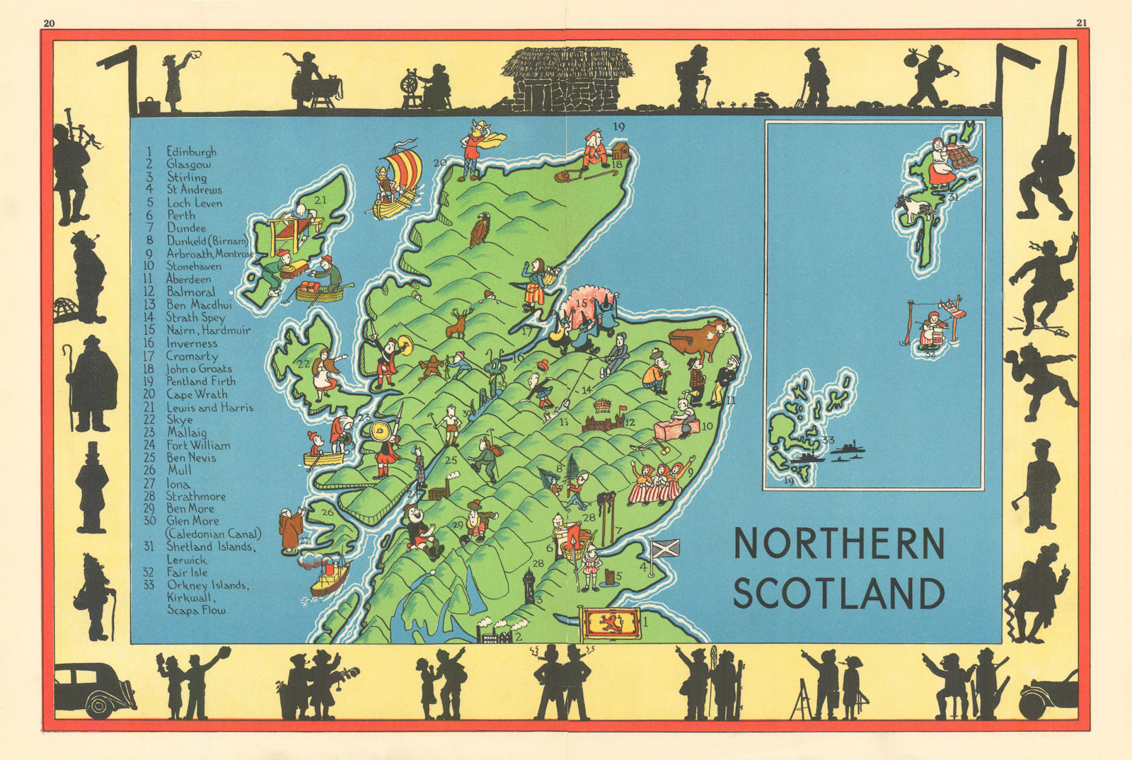 Associate Product Northern Scotland pictorial map. ALNWICK 1937 old vintage plan chart