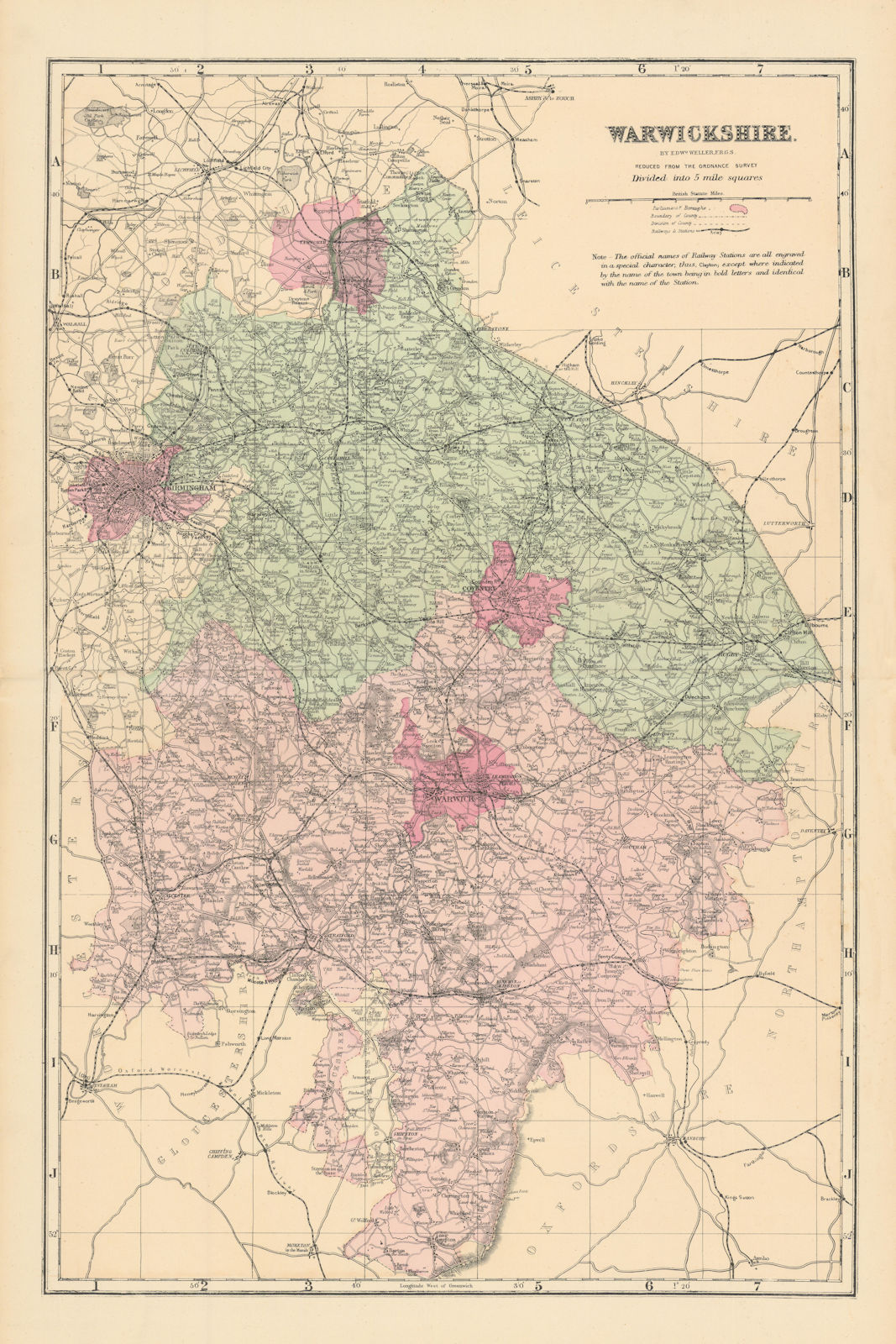 Associate Product WARWICKSHIRE. Antique county map by GW BACON 1884 old plan chart