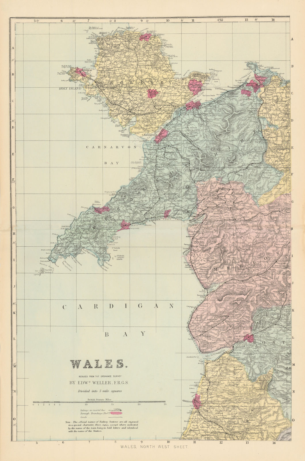 WALES (North West). Anglesey Snowdonia Gwynedd. Antique map by GW BACON 1884